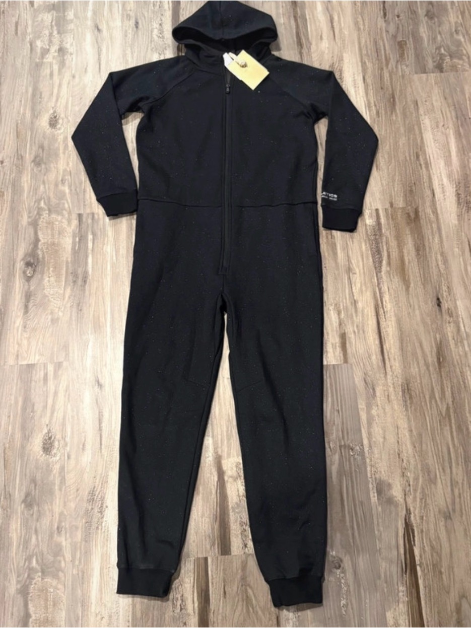 Fabletics Luxe 360 Hooded Cozy Fleece One Piece Sz Xl Black Glitter Nwt